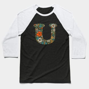 Hippie Floral Letter U Baseball T-Shirt